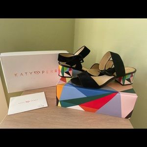 Katy Perry the Margot black suede geoprint sandals. Size 10